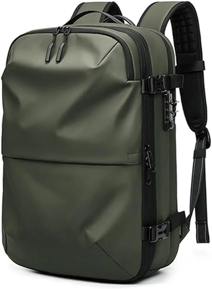 Unisex Vacuum Compression Travel Backpack with Pump – Expandable up to 7.8″ Depth, Anti-Theft TSA Lock & Waterproof Durability, Fits Under Seat & 17″ Laptop – 2X Packing Capacity