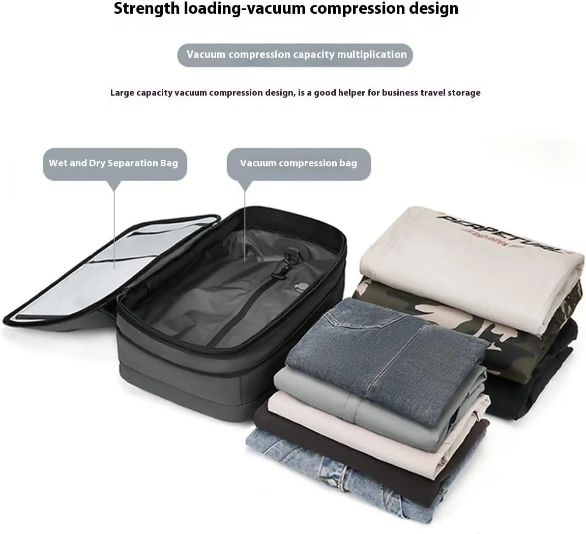Unisex Vacuum Compression Travel Backpack with Pump – Expandable up to 7.8″ Depth, Anti-Theft TSA Lock & Waterproof Durability, Fits Under Seat & 17″ Laptop – 2X Packing Capacity