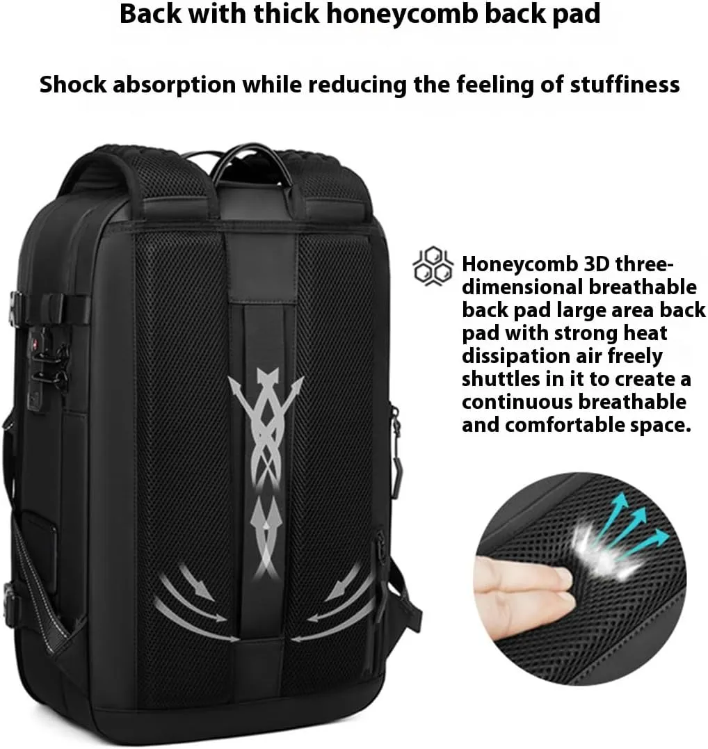 Unisex Vacuum Compression Travel Backpack with Pump – Expandable up to 7.8″ Depth, Anti-Theft TSA Lock & Waterproof Durability, Fits Under Seat & 17″ Laptop – 2X Packing Capacity