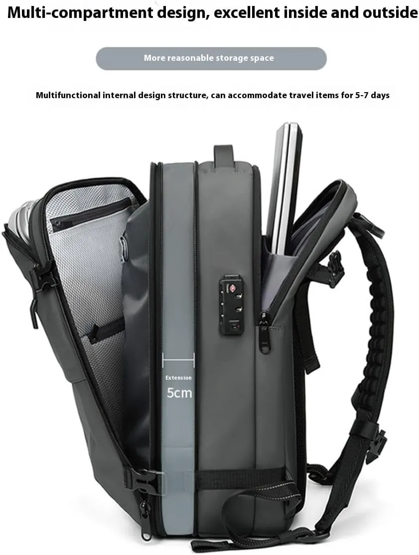 Unisex Vacuum Compression Travel Backpack with Pump – Expandable up to 7.8″ Depth, Anti-Theft TSA Lock & Waterproof Durability, Fits Under Seat & 17″ Laptop – 2X Packing Capacity