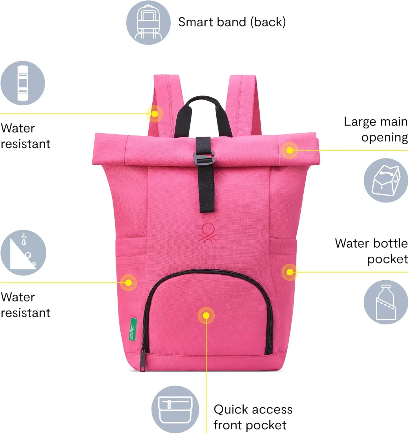 United Colors of Benetton Be Rolltop Backpack, Faded Denim, 15.6 Inch Laptop Sleeve