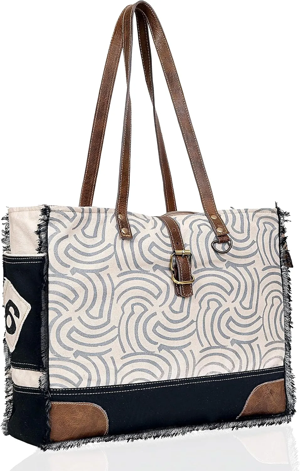 Upcycled Canvas & Leather Shoulder Bag Tote Crossbody Purse Leather Tote Bag Classic Canvas Tote