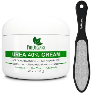 Urea 40 Percent Foot Cream Bundle Premium Foot File For Thick, Cracked, Dead and Dry Skin - For Scaly Feet, Knees & Elbows