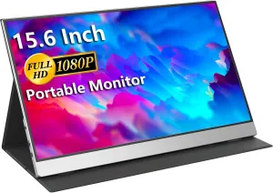 USB-C Portable Monitor - 15.6 Inch FHD HDR FreeSync Zero Frame USB-C Computer Display with Dual Type-C Mini HDMI for Laptop PC Phone Mac Surface Xbox PS5 Switch, with Cover VESA Mountable (Renewed)