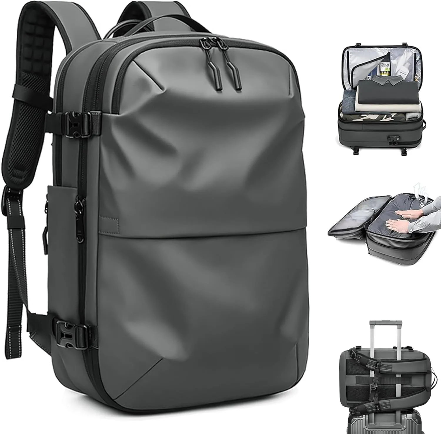 Vacuum Backpack Travel Large Capacity Travel Backpack Expandable Backpack with TSA Lock, Easy to Carry On Plane, Space-Saving Vacuum Compression Backpack for Men and Women, Large Travel Backpack
