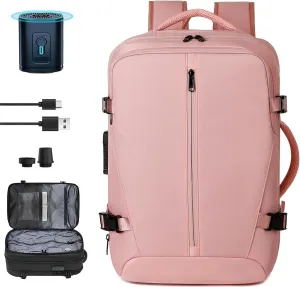 Vacuum Backpack Travel with Pump 50L Expandable Airback Backpack Water Resistant with TSA Lock for Women & Men (Pink)