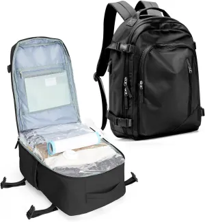 Vacuum Backpack Travel with Pump & Separate Seal Compression Bag, Waterproof Carry on Suitcase Luggage Flight Approved for Men Women, Anti-theft Laptop Daypack for Work Trip Gym, Black