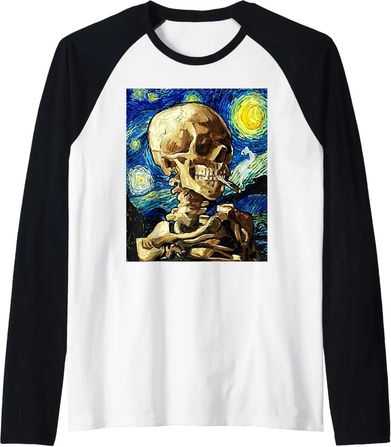 Van Gogh Skeleton Starry Night Aesthetic Streetwear Women Raglan Baseball Tee