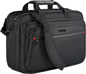 VANKEAN Laptop Briefcase for Men Women, Fits Up to 17.3 Inch Laptop Expandable Premium Laptop Shoulder Bag Water-Repellent Messenger Bag Computer Bag for Travel/Business-Black