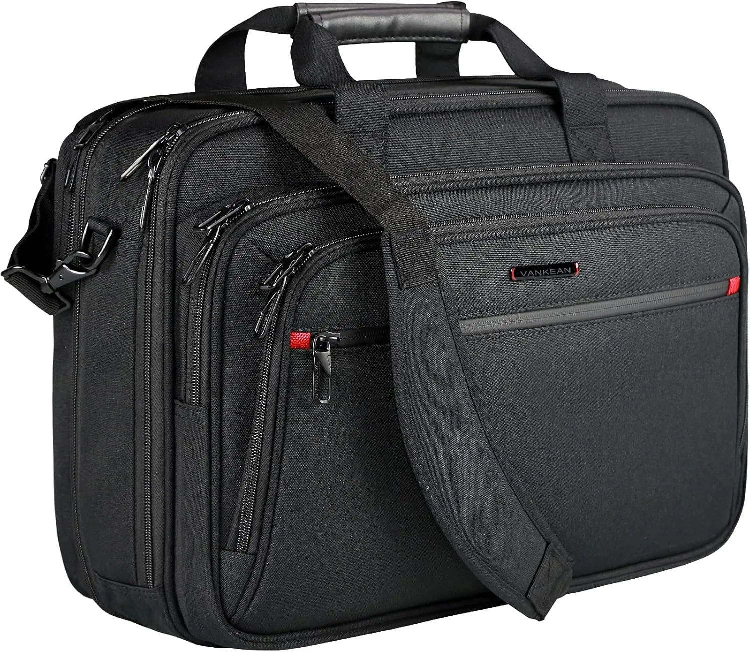 VANKEAN Laptop Briefcase for Men Women, Fits Up to 17.3 Inch Laptop Expandable Premium Laptop Shoulder Bag Water-Repellent Messenger Bag Computer Bag for Travel/Business-Black