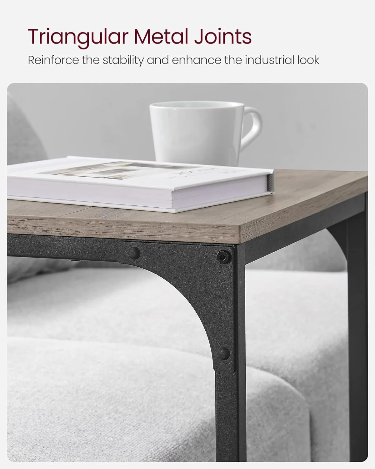 VASAGLE C-Shaped End Table, Side Table for Sofa, Couch Table with Metal Frame, Small TV Tray Table for Living Room, Bedroom, Greige and Black