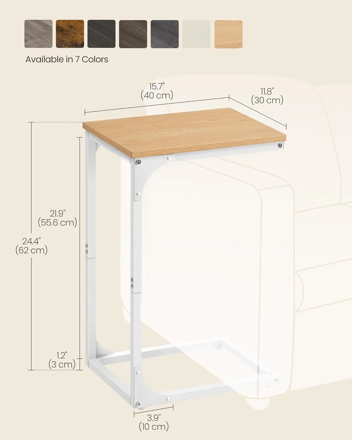 VASAGLE C-Shaped End Table, Small Side Table for Couch, Sofa Table with Metal Frame for Living Room, Bedroom, Bedside, Almond Yellow and Cloud White