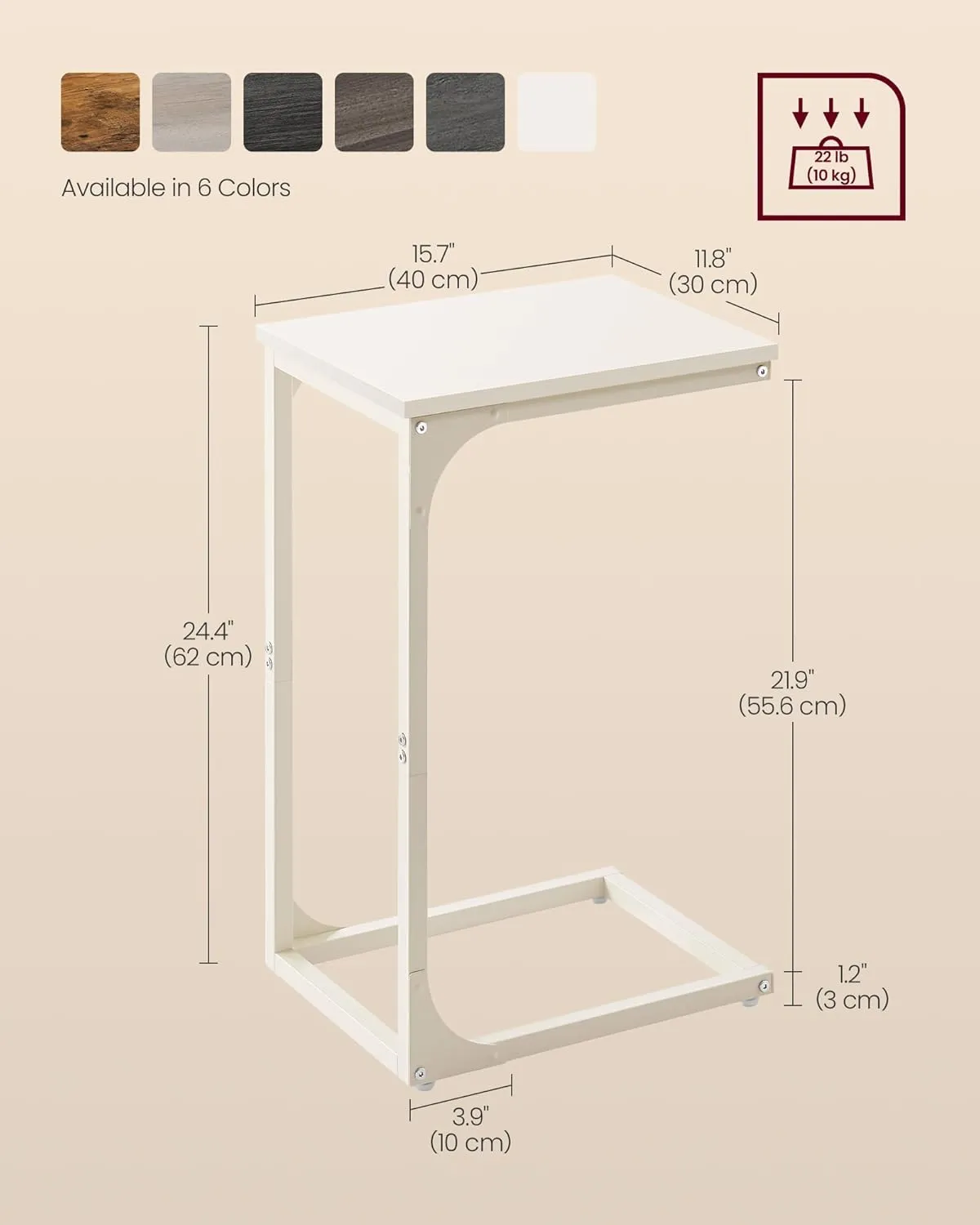 VASAGLE C-Shaped End Table, Small Side Table for Couch, Sofa Table with Metal Frame for Living Room, Bedroom, Bedside, Cream White
