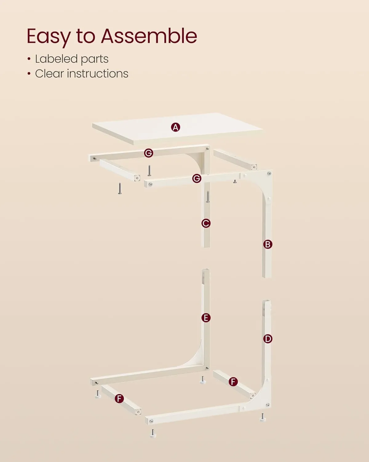 VASAGLE C-Shaped End Table, Small Side Table for Couch, Sofa Table with Metal Frame for Living Room, Bedroom, Bedside, Cream White