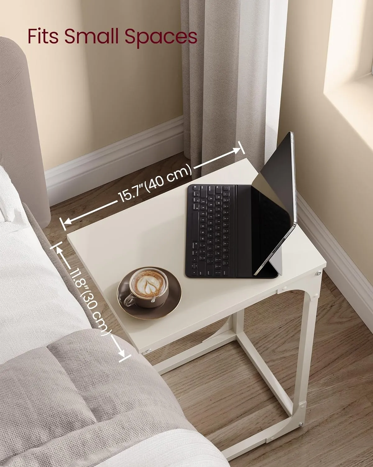 VASAGLE C-Shaped End Table, Small Side Table for Couch, Sofa Table with Metal Frame for Living Room, Bedroom, Bedside, Cream White