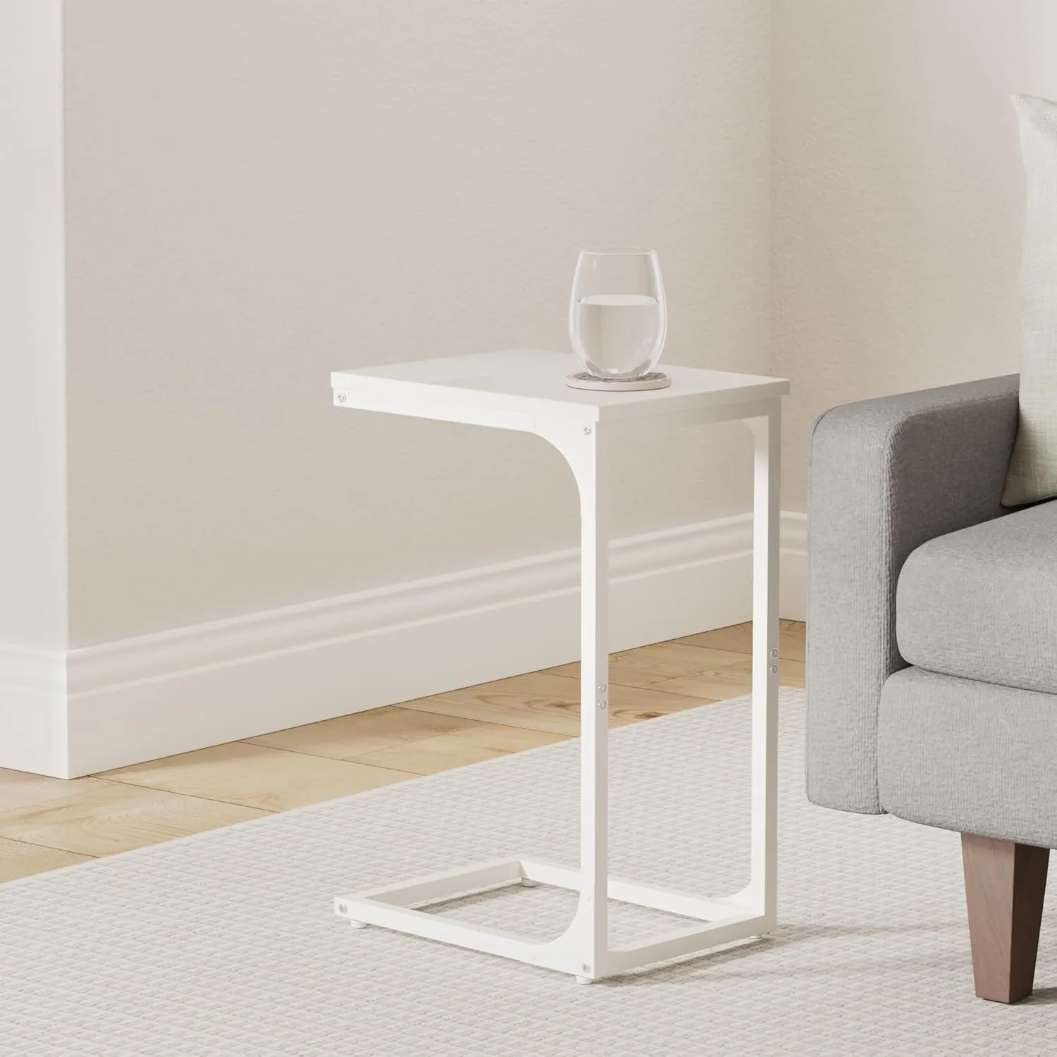 VASAGLE C-Shaped End Table, Small Side Table for Couch, Sofa Table with Metal Frame for Living Room, Bedroom, Bedside, Cream White