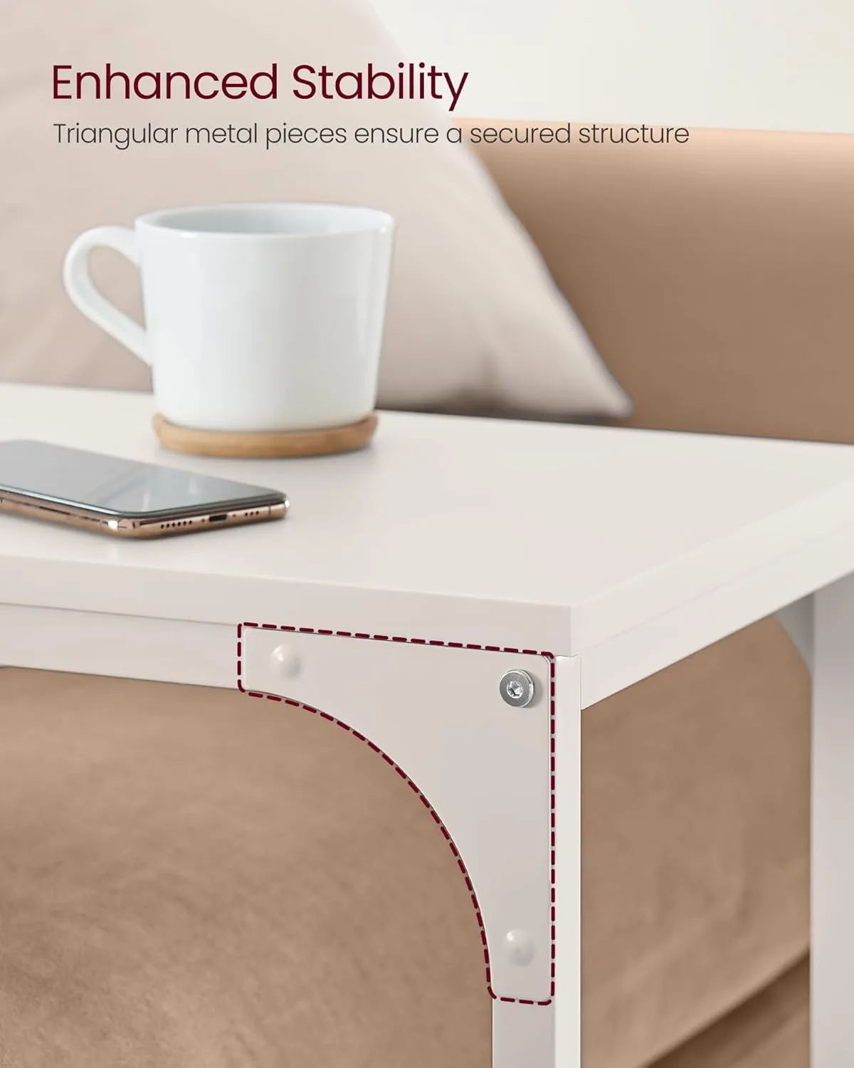 VASAGLE C-Shaped End Table, Small Side Table for Couch, Sofa Table with Metal Frame for Living Room, Bedroom, Bedside, Cream White