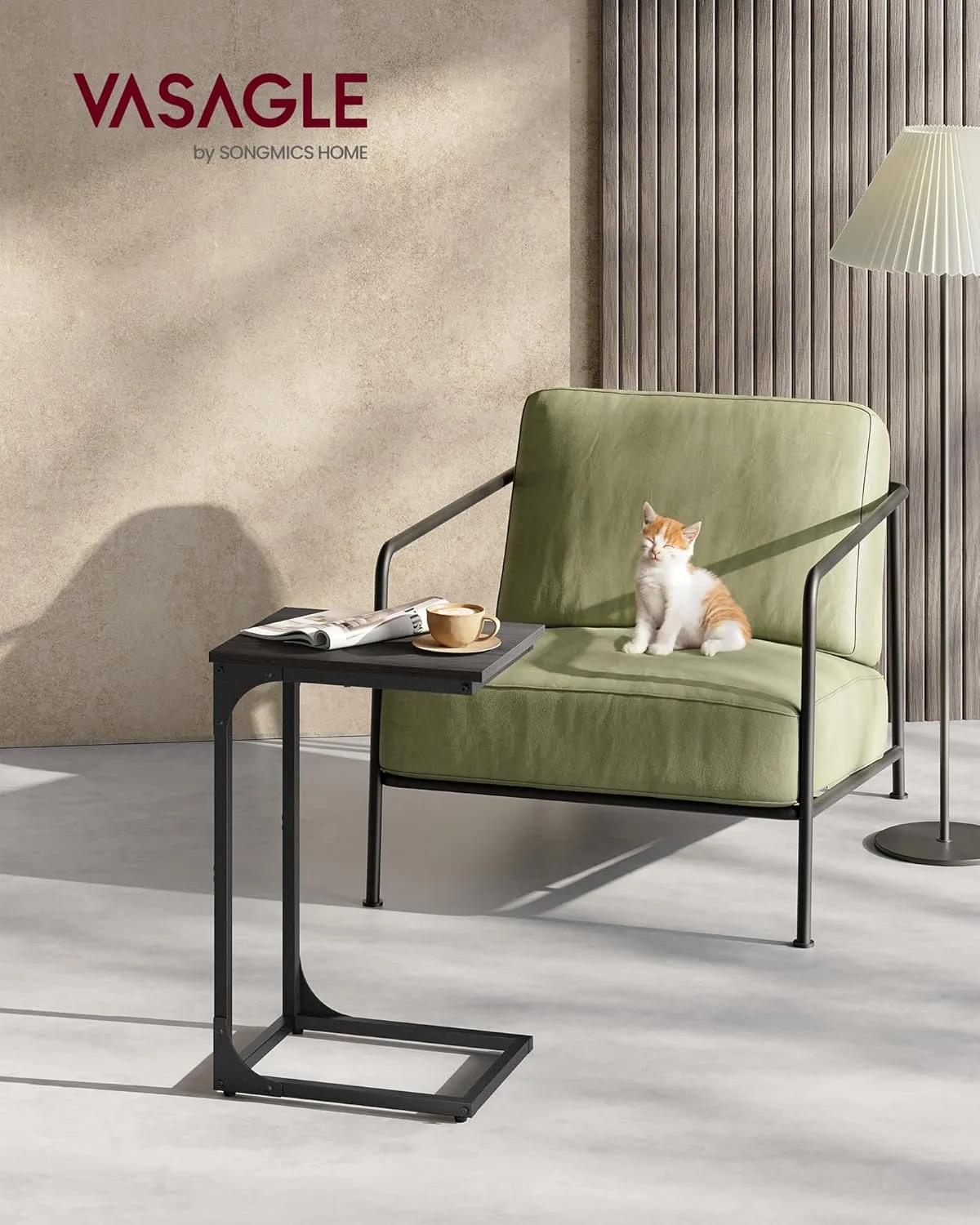 VASAGLE C-Shaped End Table, Small Side Table for Couch, Sofa Table with Metal Frame for Living Room, Bedroom, Bedside, Ebonized Oak and Black