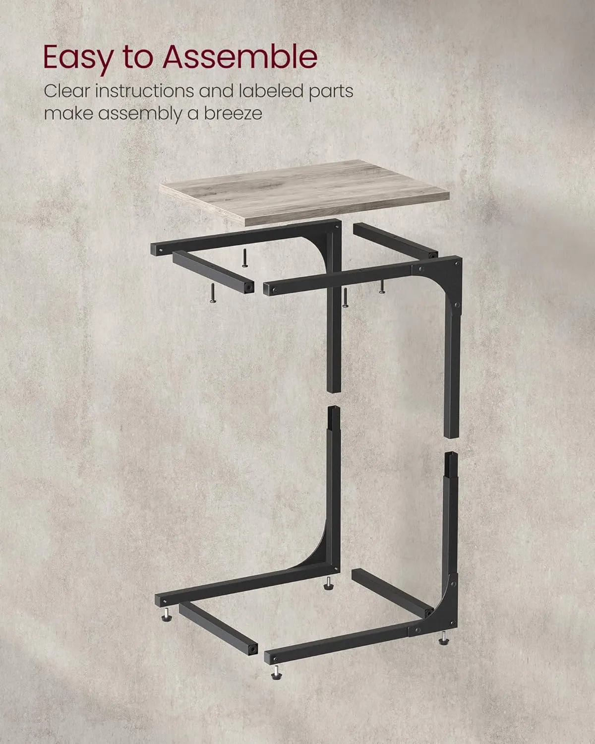 VASAGLE C-Shaped End Table, Small Side Table for Couch, Sofa Table with Metal Frame for Living Room, Bedroom, Bedside, Greige and Black