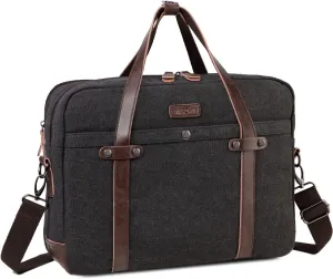 VASCHY Laptop Bag for Men, Vintage Canvas Water Resistant 15.6 inch Messenger Bag Business Briefcase Shoulder Bag