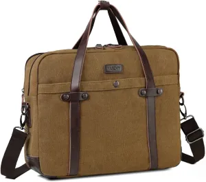 VASCHY Laptop Bag for Men, Vintage Canvas Water Resistant 15.6 inch Messenger Bag Business Briefcase Shoulder Bag