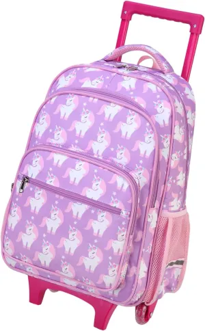 VASCHY Rolling Backpack Kids, 17in Water Resistant Large Schoolbag Carry-on Travel Trip Bag with Wheels for Girls Unicorn