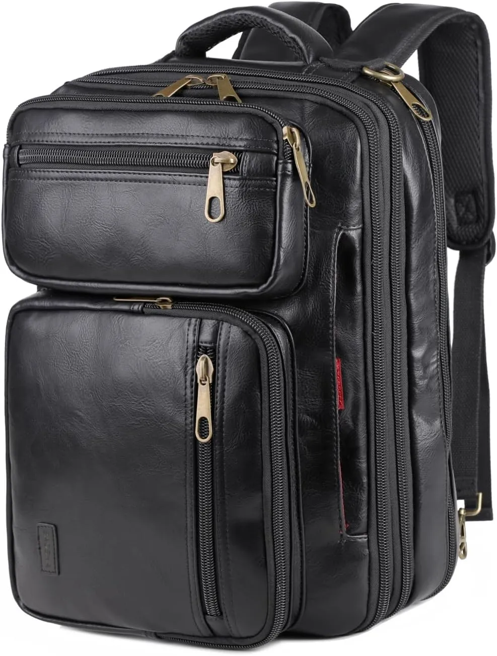 Vegan Leather Laptop Backpack Briefcase Hybrid 15.6 Inch Laptop Travel Backpack Hiking College Backpack for Men BC-04 (Black)