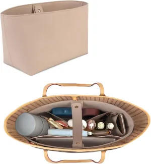 Vegan Leather Tote Bag Organizer Insert,Multi-Pocket Purse Organizers,with 15-Inch Laptop Compatible with LV Neverfull MM、Saint Laurent Tote and More(L)