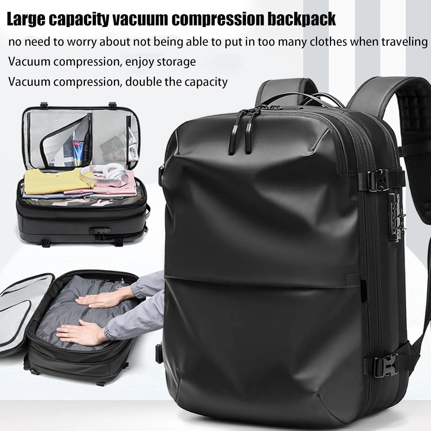 Veloutte Travel Backpack, Veloussette Prestige Space Bag, 60l Expandable Travel Backpack with Vacuum Space Bag & Pump (A)