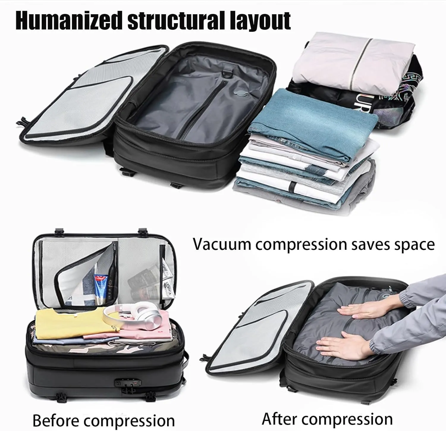 Veloutte Travel Backpack, Veloussette Prestige Space Bag, 60l Expandable Travel Backpack with Vacuum Space Bag & Pump (A)