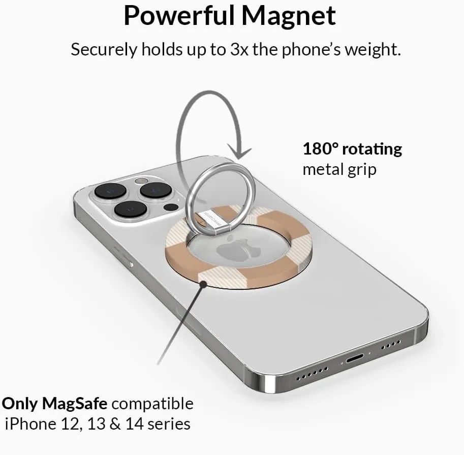 VELVET CAVIAR Compatible with MagSafe Phone Grip - Magnetic Ring Holder with Adjustable Stand - Removable MagSafe Accessories for iPhone 16, 15, 14, 13, 12 (Nude Checkered)