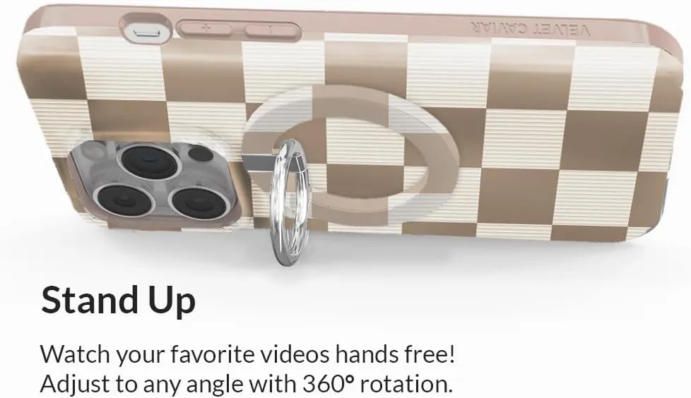 VELVET CAVIAR Compatible with MagSafe Phone Grip - Magnetic Ring Holder with Adjustable Stand - Removable MagSafe Accessories for iPhone 16, 15, 14, 13, 12 (Nude Checkered)