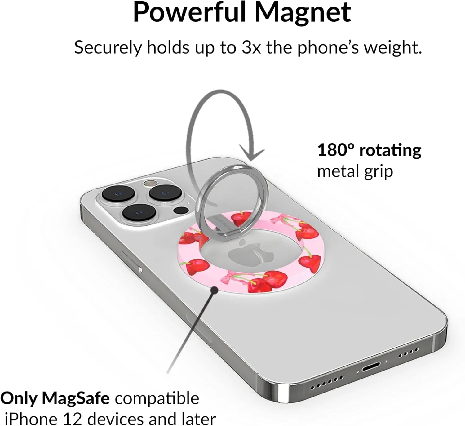 VELVET CAVIAR Compatible with MagSafe Phone Grip - Magnetic Ring Holder with Adjustable Stand - Removable MagSafe Accessories for iPhone 16, 15, 14, 13, 12 (Sweet Cherry)