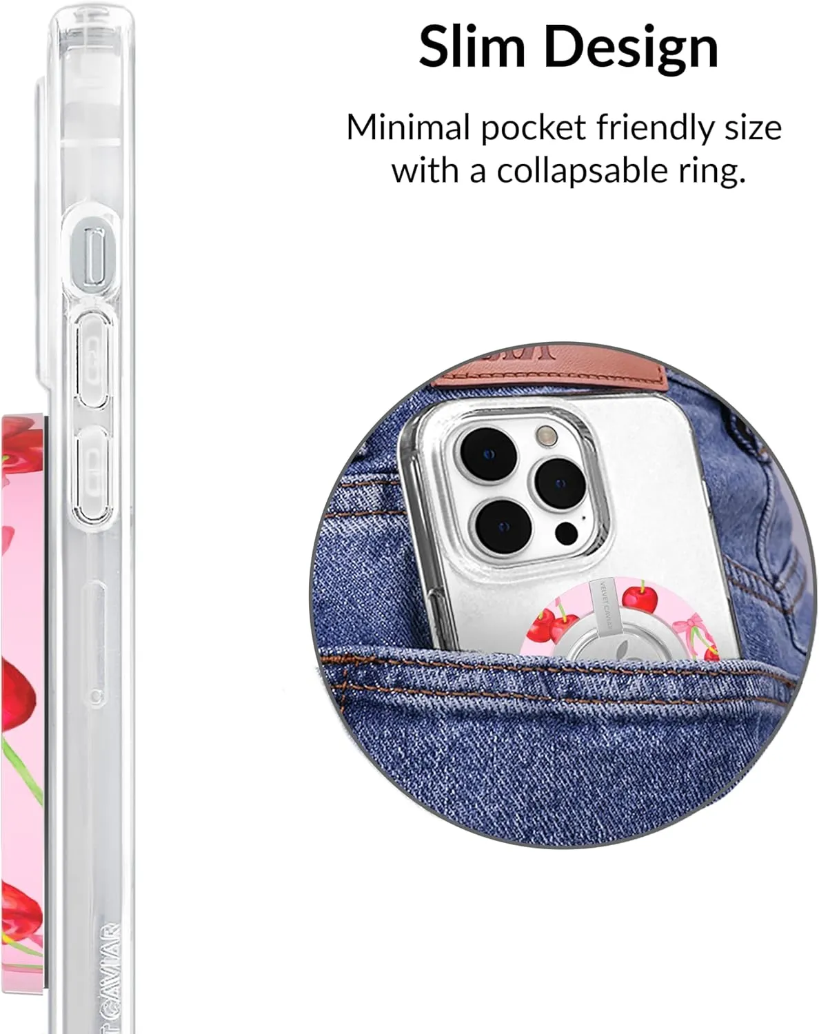 VELVET CAVIAR Compatible with MagSafe Phone Grip - Magnetic Ring Holder with Adjustable Stand - Removable MagSafe Accessories for iPhone 16, 15, 14, 13, 12 (Sweet Cherry)