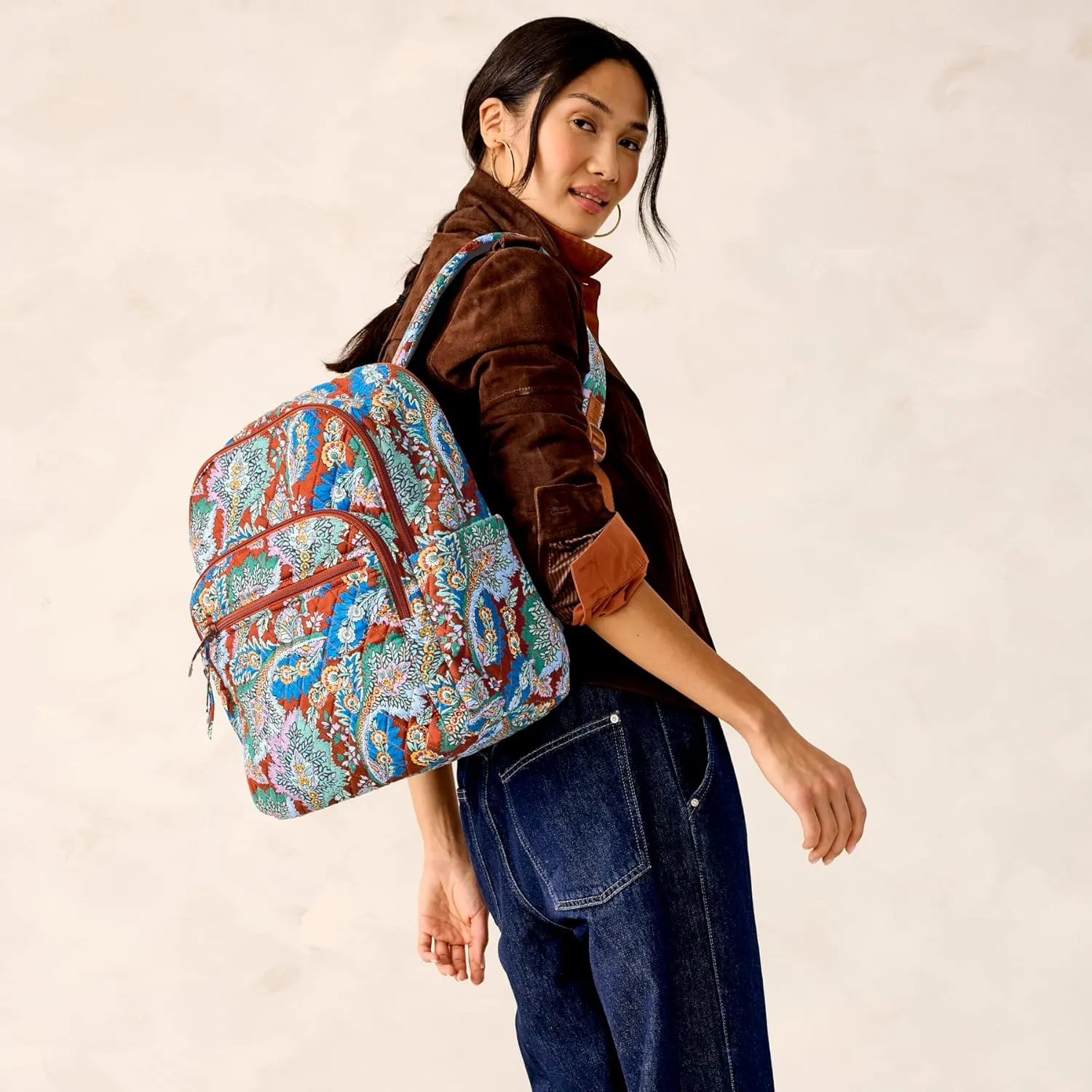 Vera Bradley Premium Cotton Bancroft Backpack, Flowers   Feathers