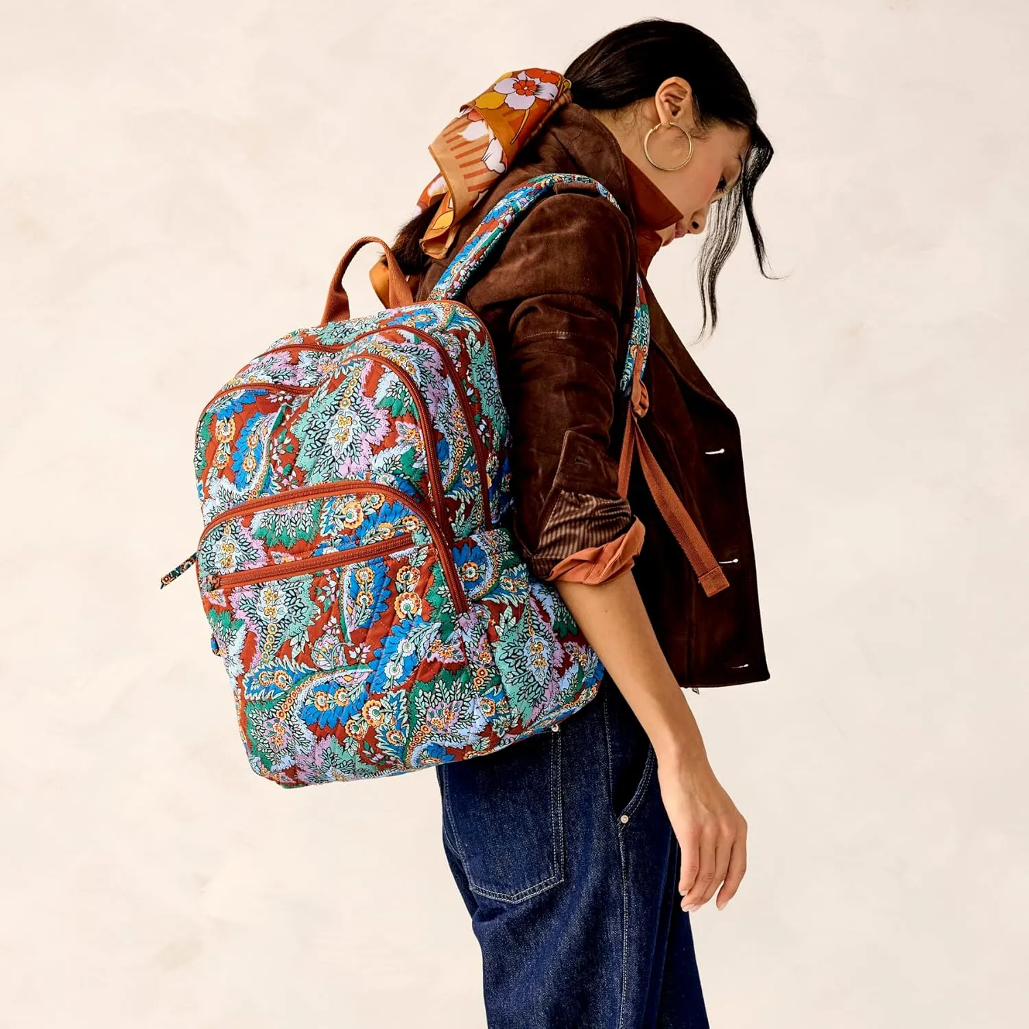 Vera Bradley Premium Cotton Large Bancroft Backpack, Flowers   Feathers