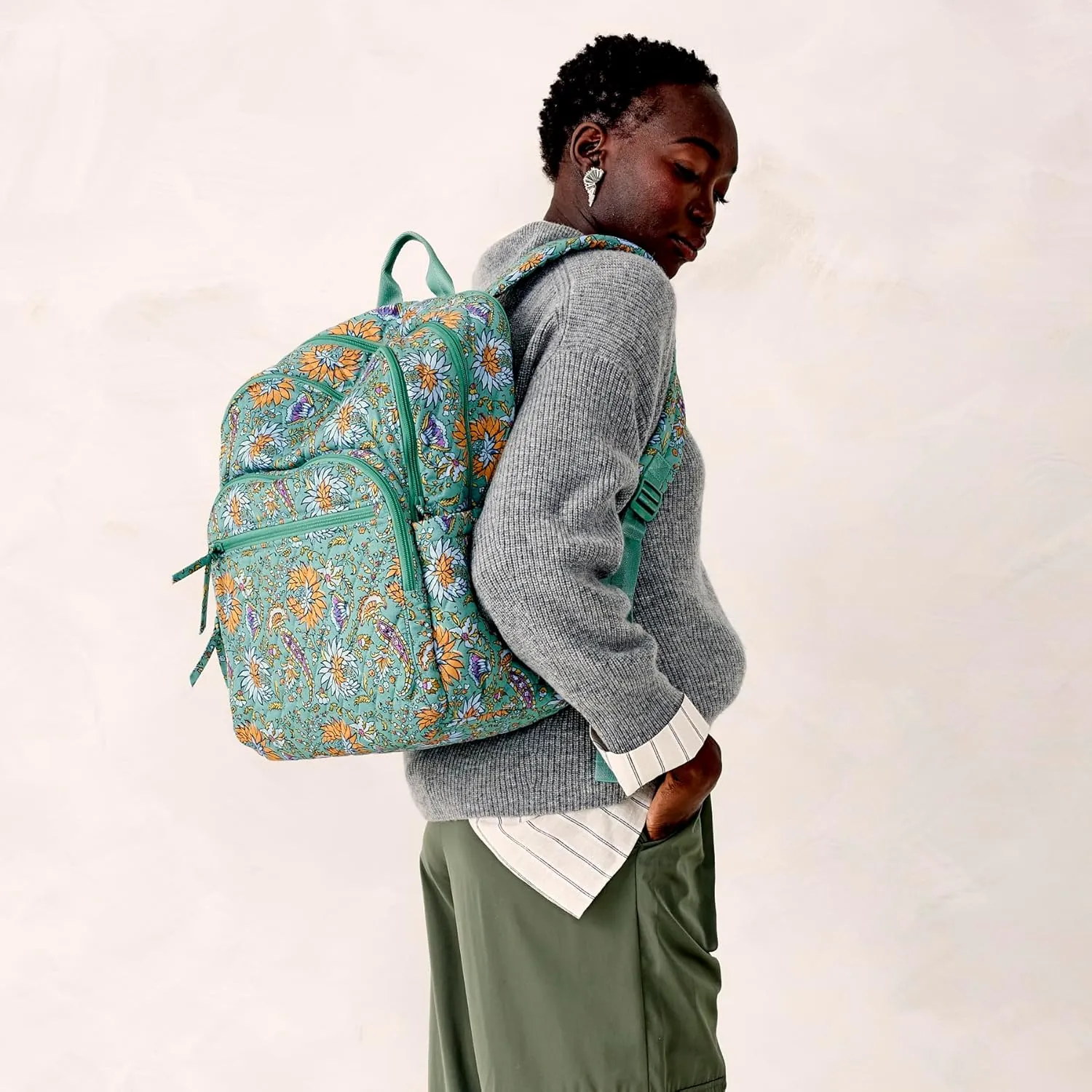 Vera Bradley Premium Cotton Large Bancroft Backpack, Gemstone Paisley