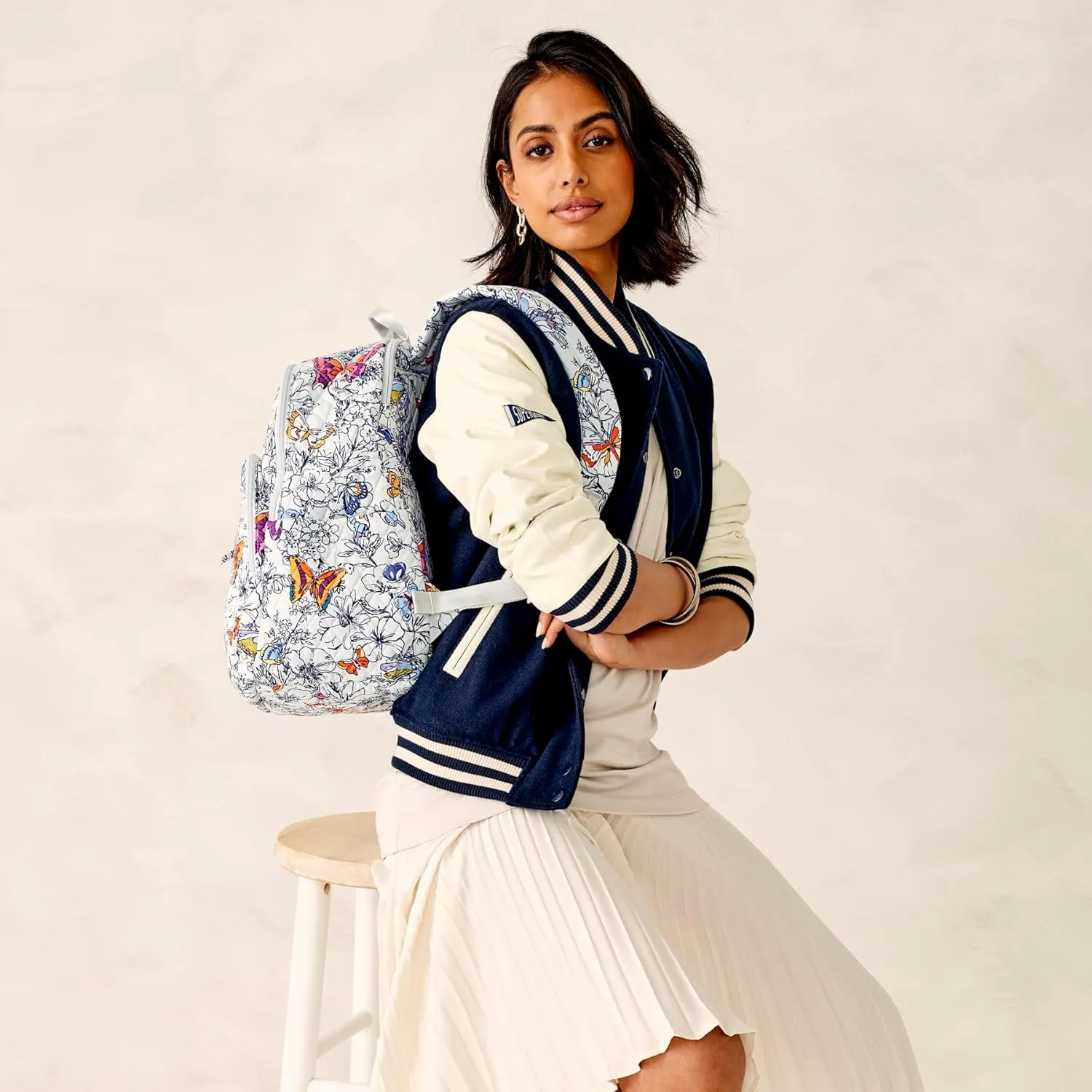 Vera Bradley Women's Premium Cotton Bancroft Backpack, Wing   Bloom, One Size