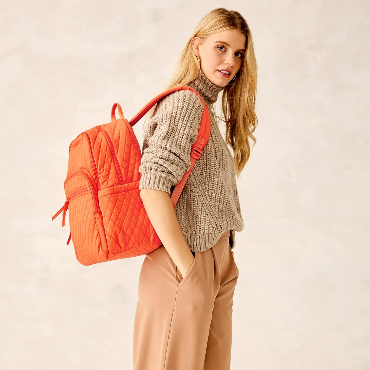 Vera Bradley Women's Premium Cotton Large Bancroft Backpack, Koi Orange, One Size