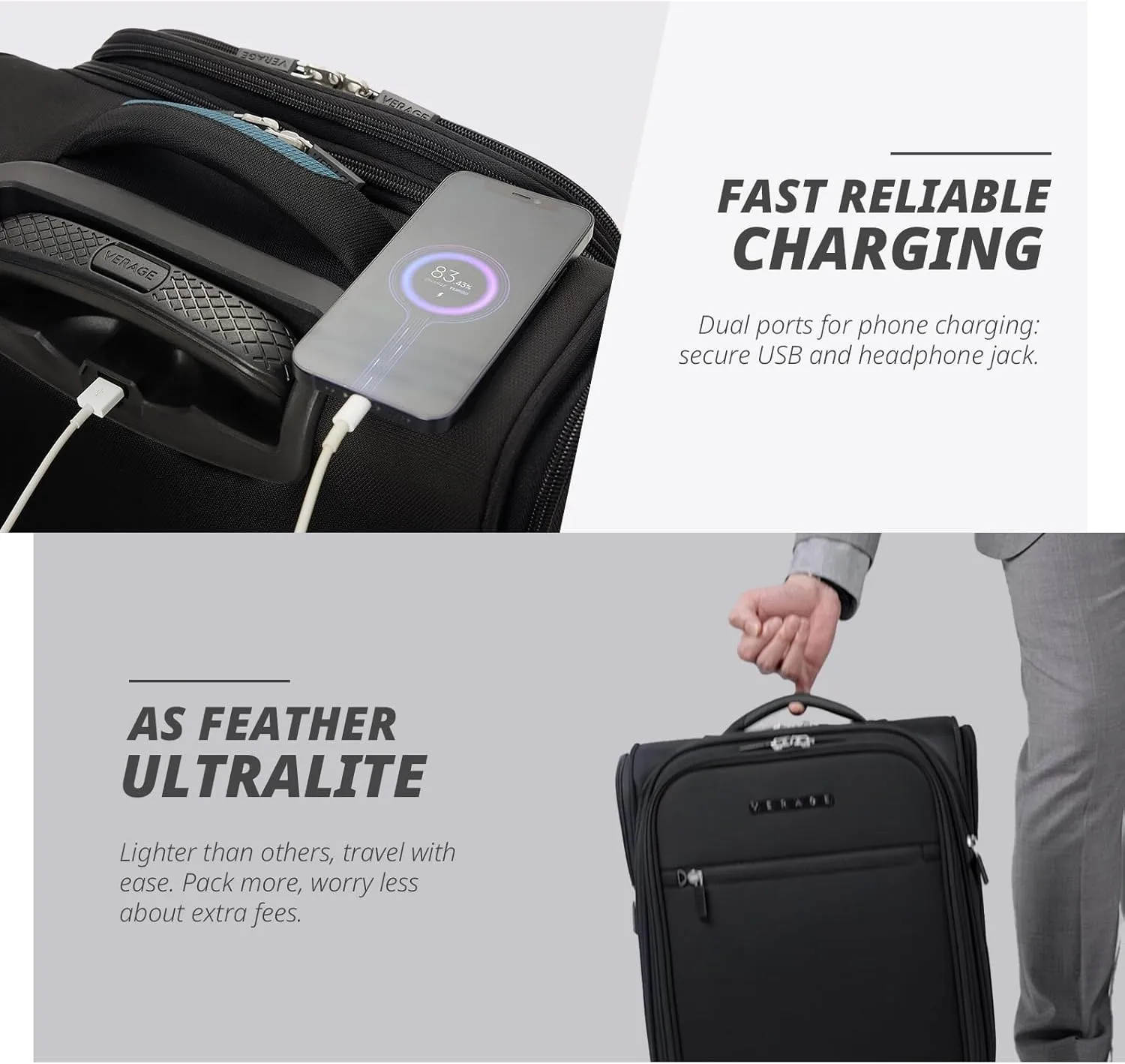 Verage 14 inch Underseat Carry On Luggage with Wheels, Black Softside Small Suitcase Spinner Wheeled Rolling Travel Laptop Bag for Airlines Airplanes Short Trip Men Women