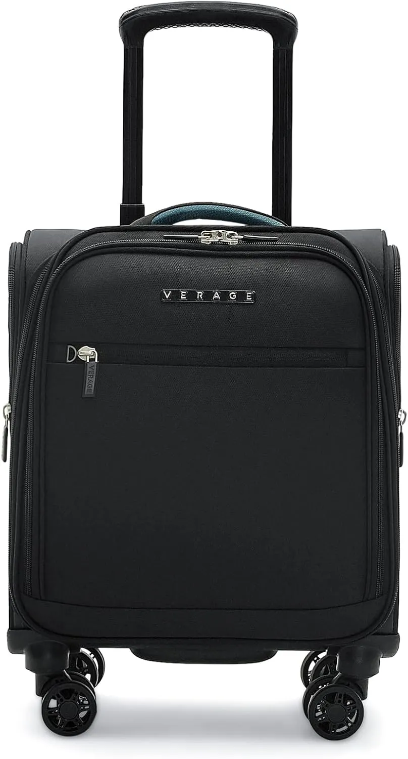Verage 14 inch Underseat Carry On Luggage with Wheels, Black Softside Small Suitcase Spinner Wheeled Rolling Travel Laptop Bag for Airlines Airplanes Short Trip Men Women
