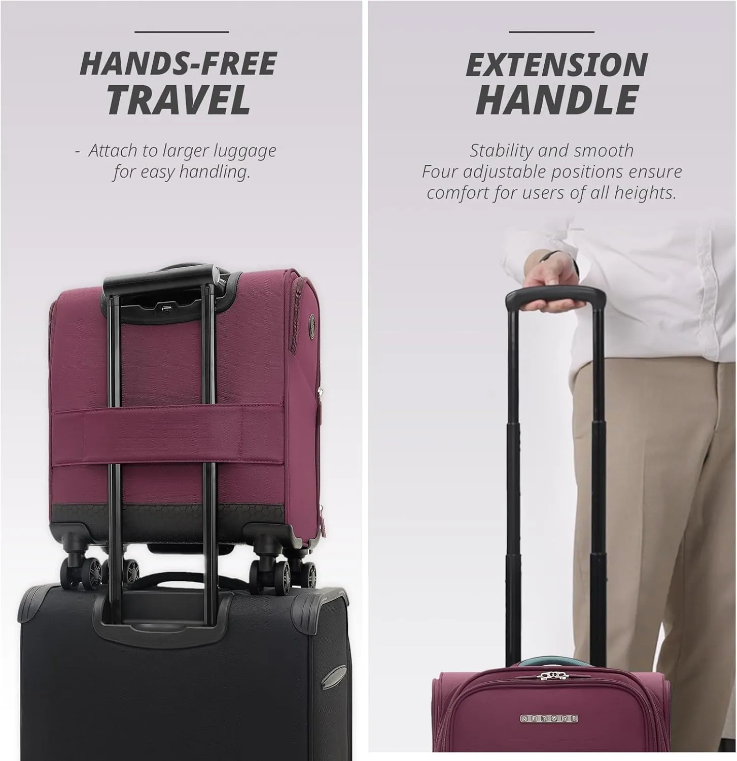 Verage 14 inch Underseat Carry On Luggage with Wheels, Grape red Softside Small Suitcase Spinner Wheeled Rolling Travel Laptop Bag for Airlines Airplanes Short Trip Men Women