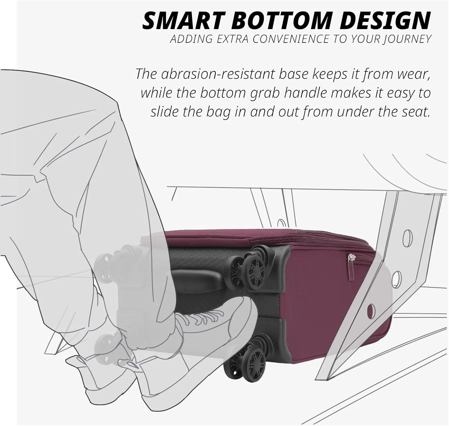 Verage 14 inch Underseat Carry On Luggage with Wheels, Grape red Softside Small Suitcase Spinner Wheeled Rolling Travel Laptop Bag for Airlines Airplanes Short Trip Men Women