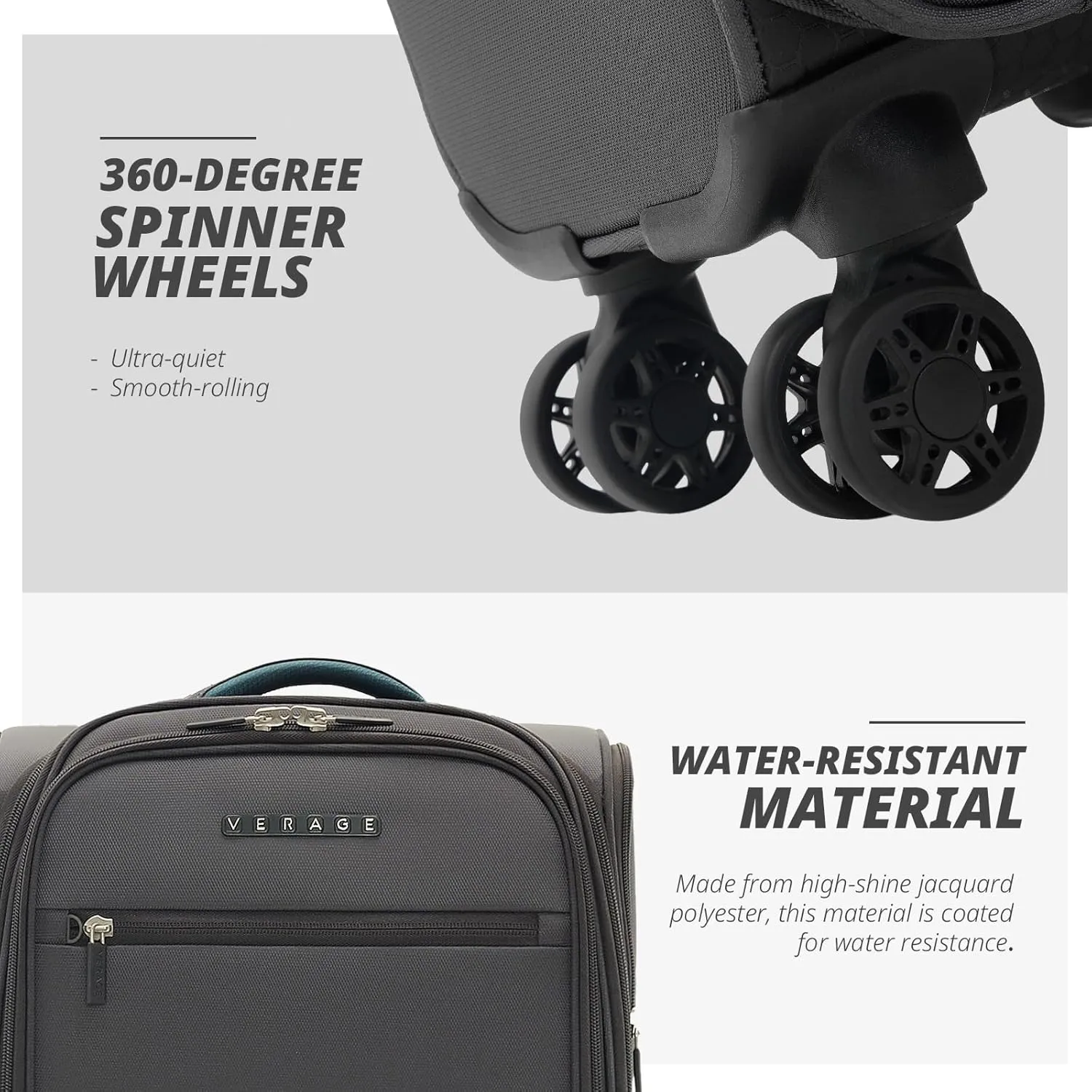 Verage 14.5 inch Underseat Carry On Luggage with Wheels, Softside Small Suitcase Spinner Wheeled Rolling Travel Laptop Bag for Airlines Men Women (Grey, 14.5-Inch Plus Underseat)