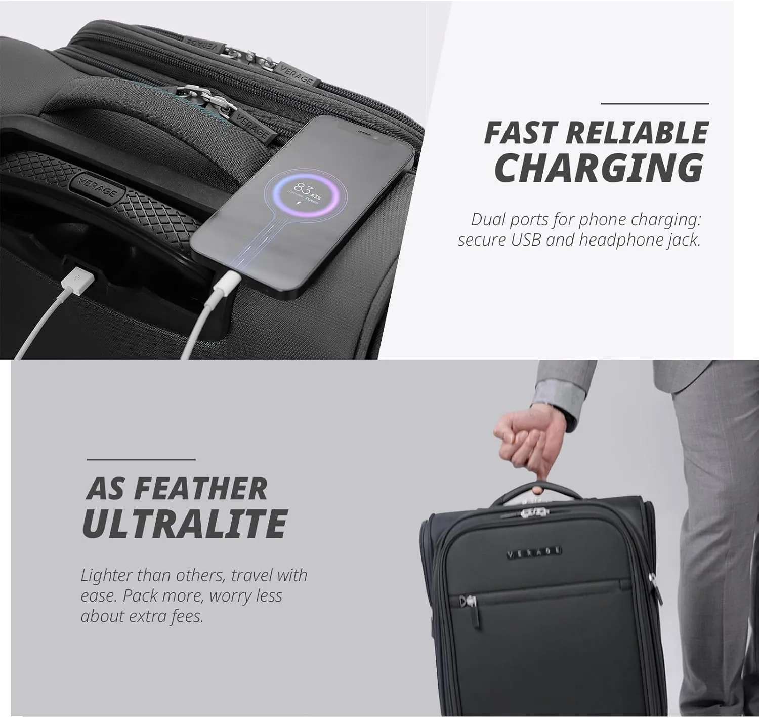 Verage 14.5 inch Underseat Carry On Luggage with Wheels, Softside Small Suitcase Spinner Wheeled Rolling Travel Laptop Bag for Airlines Men Women (Grey, 14.5-Inch Plus Underseat)