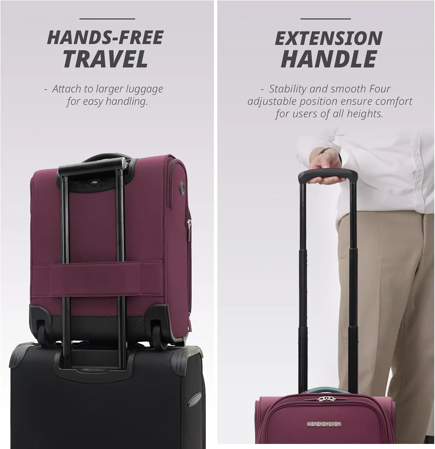 Verage 16 inch Underseat Carry On Luggage with Wheels, Grape red Softside Small Suitcase Spinner Wheeled Rolling Travel Laptop Bag for Airlines Airplanes Short Trip Men Women