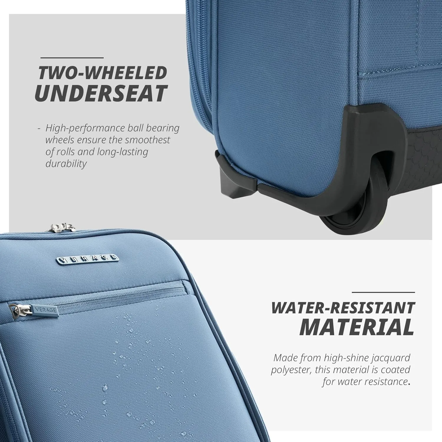 Verage Carry On Underseat Luggage with 2 Wheels & USB Port, 16 Inch Coast Blue Wheeled Spinner Bag Carry-on Luggages for Airlines, Lightweight Suitcase Men Women, Pilots and Crew