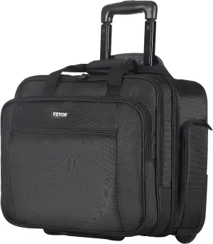 VEVOR Rolling Laptop Bag, Fits Up to 17.3 Inch Laptop Wheeled Briefcase Roller Computer Tote Bag with 2 Fixed Wheels & Telescoping Handle Laptop Case for Work Travel Business Office