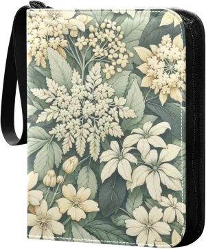 Vintage Elderflowers Card Binder 4 Pocket Trading Card Album Fits 400 Sports/Game Cards, PU Cover 3 Ring Card Collection with 50 Removable Sleeves