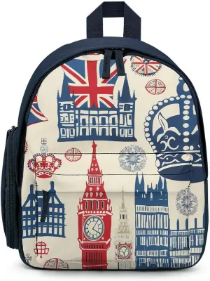 Vintage England London Big Ben Red Blue Crown Cute Backpack Lightweight Mini Shoulder Bag Travel Daypack for Camping Picnic